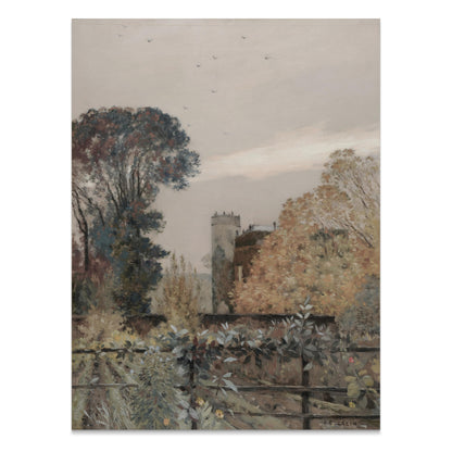 Premium Poster of Serene Autumn Landscape with Tower and Trees Posters
