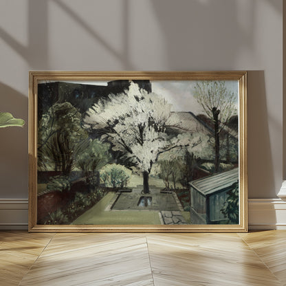 Premium Poster of Serene Backyard Blooming Tree in Springtime Art Posters