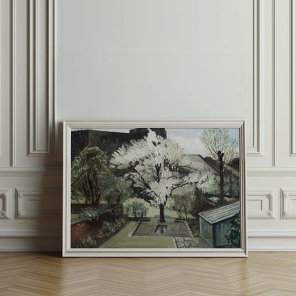 Premium Poster of Serene Backyard Blooming Tree in Springtime Art Posters