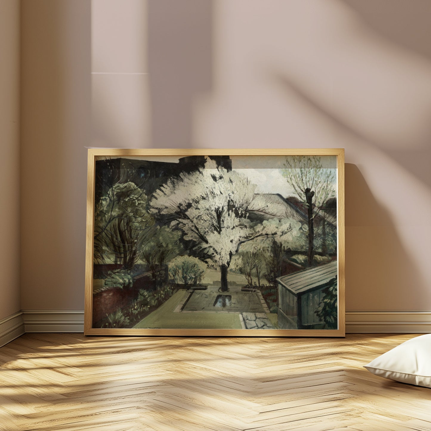 Premium Poster of Serene Backyard Blooming Tree in Springtime Art Posters