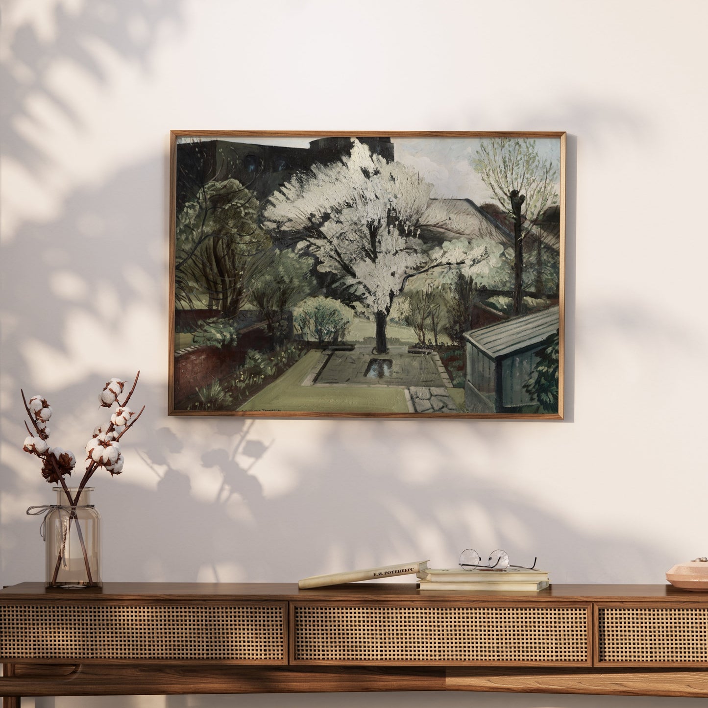 Premium Poster of Serene Backyard Blooming Tree in Springtime Art Posters