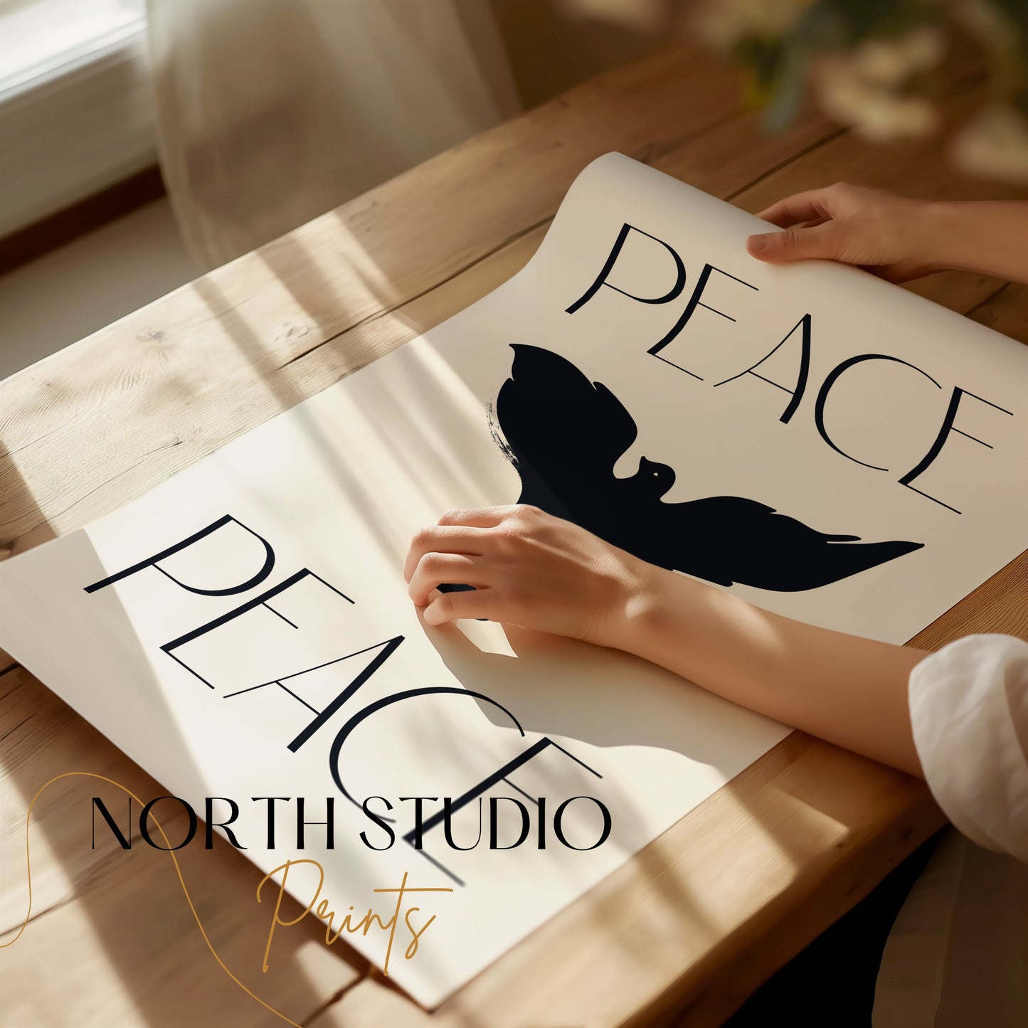 Premium Poster of Serene Black Bird Peace Sign Design Posters