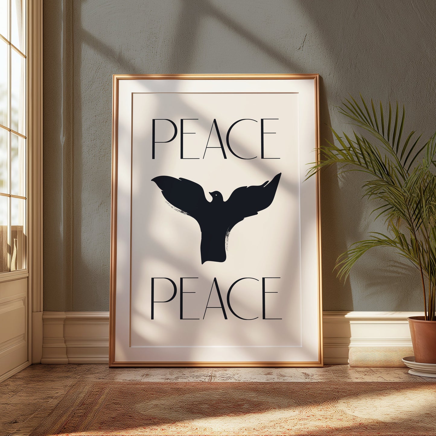 Premium Poster of Serene Black Bird Peace Sign Design Posters