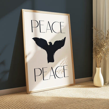 Premium Poster of Serene Black Bird Peace Sign Design Posters