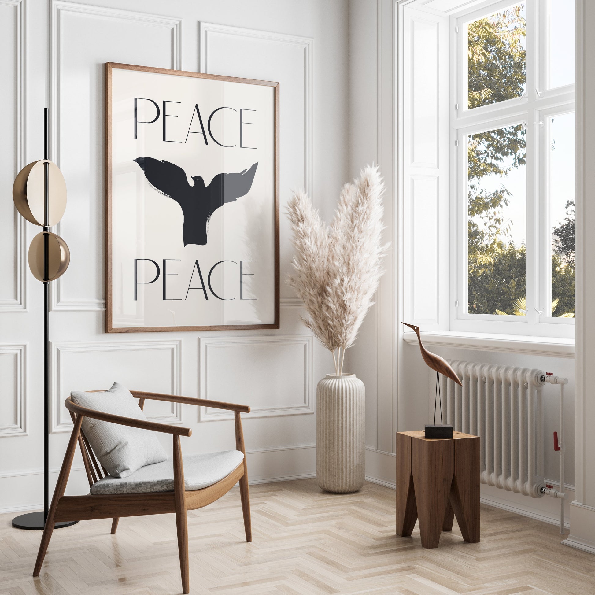 Premium Poster of Serene Black Bird Peace Sign Design Posters