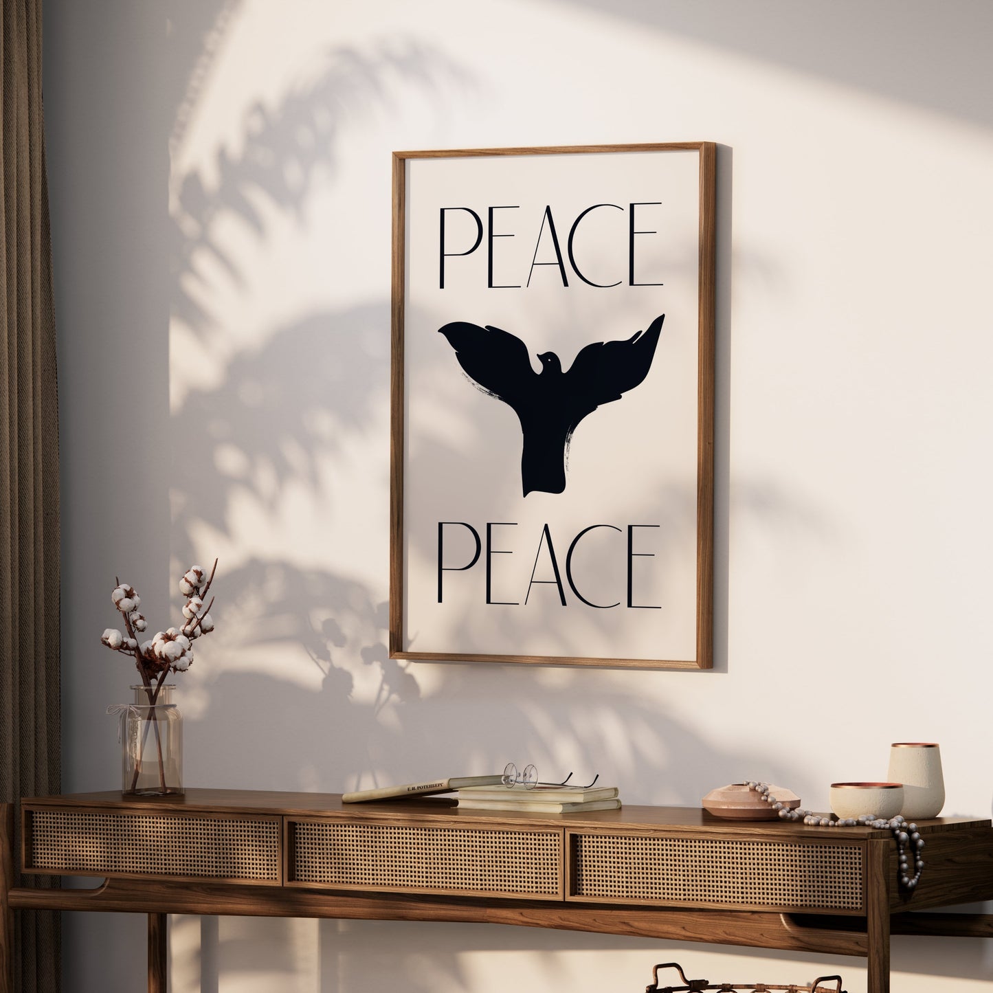 Premium Poster of Serene Black Bird Peace Sign Design Posters