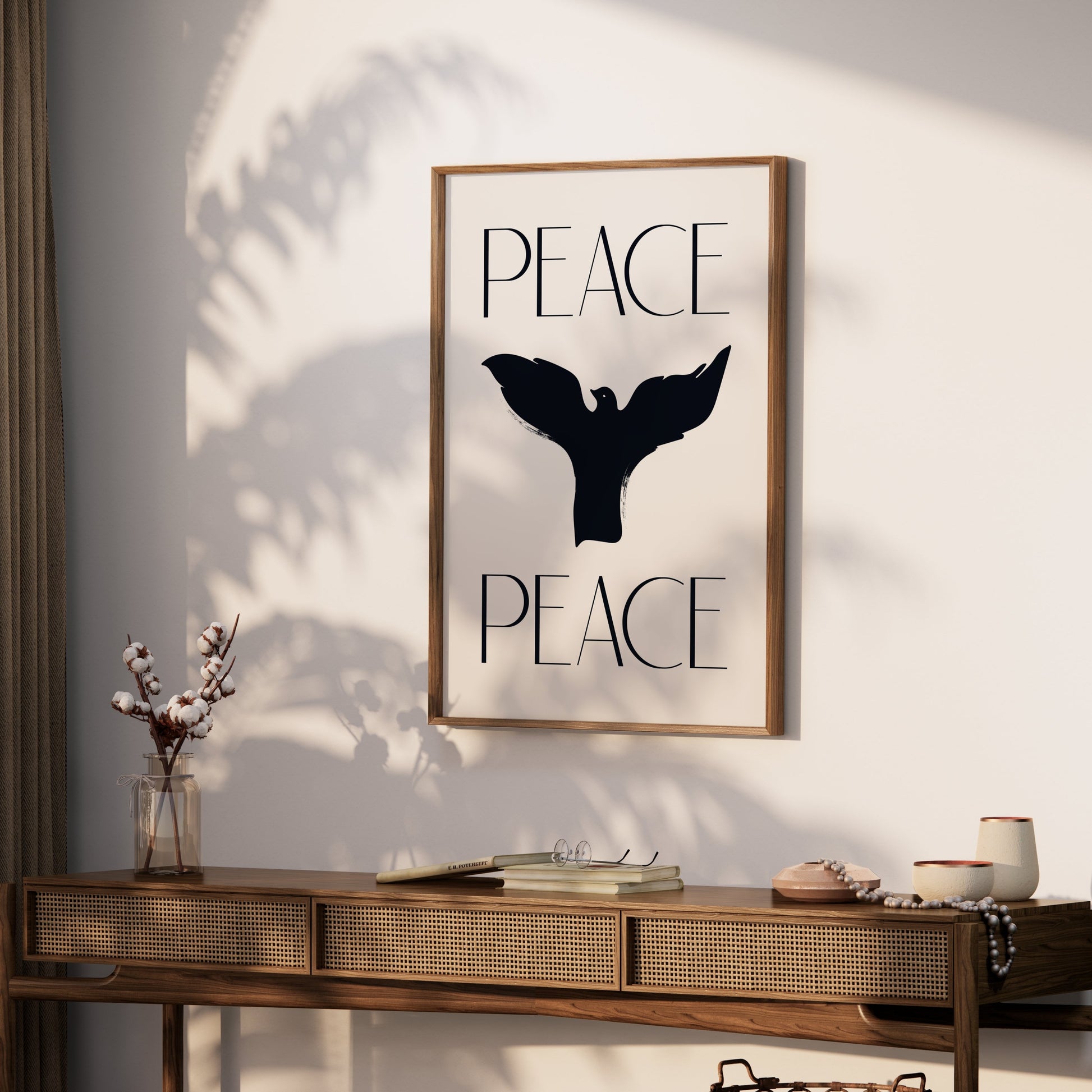 Premium Poster of Serene Black Bird Peace Sign Design Posters