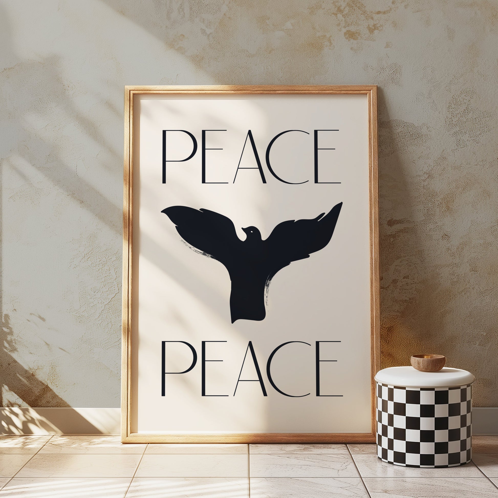 Premium Poster of Serene Black Bird Peace Sign Design Posters