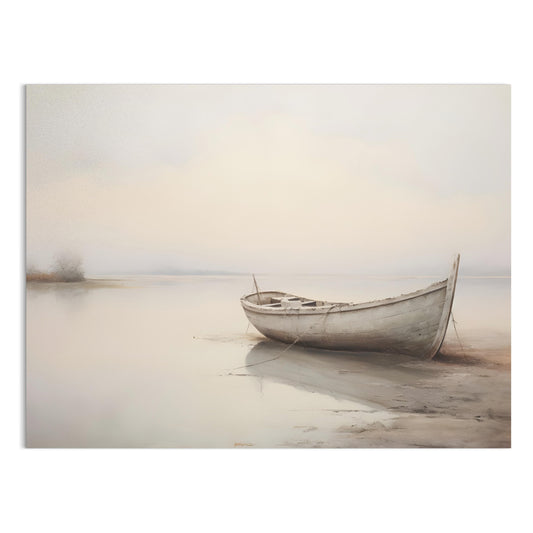 Premium Poster of Serene Boat on Misty Lake Landscape Art Posters