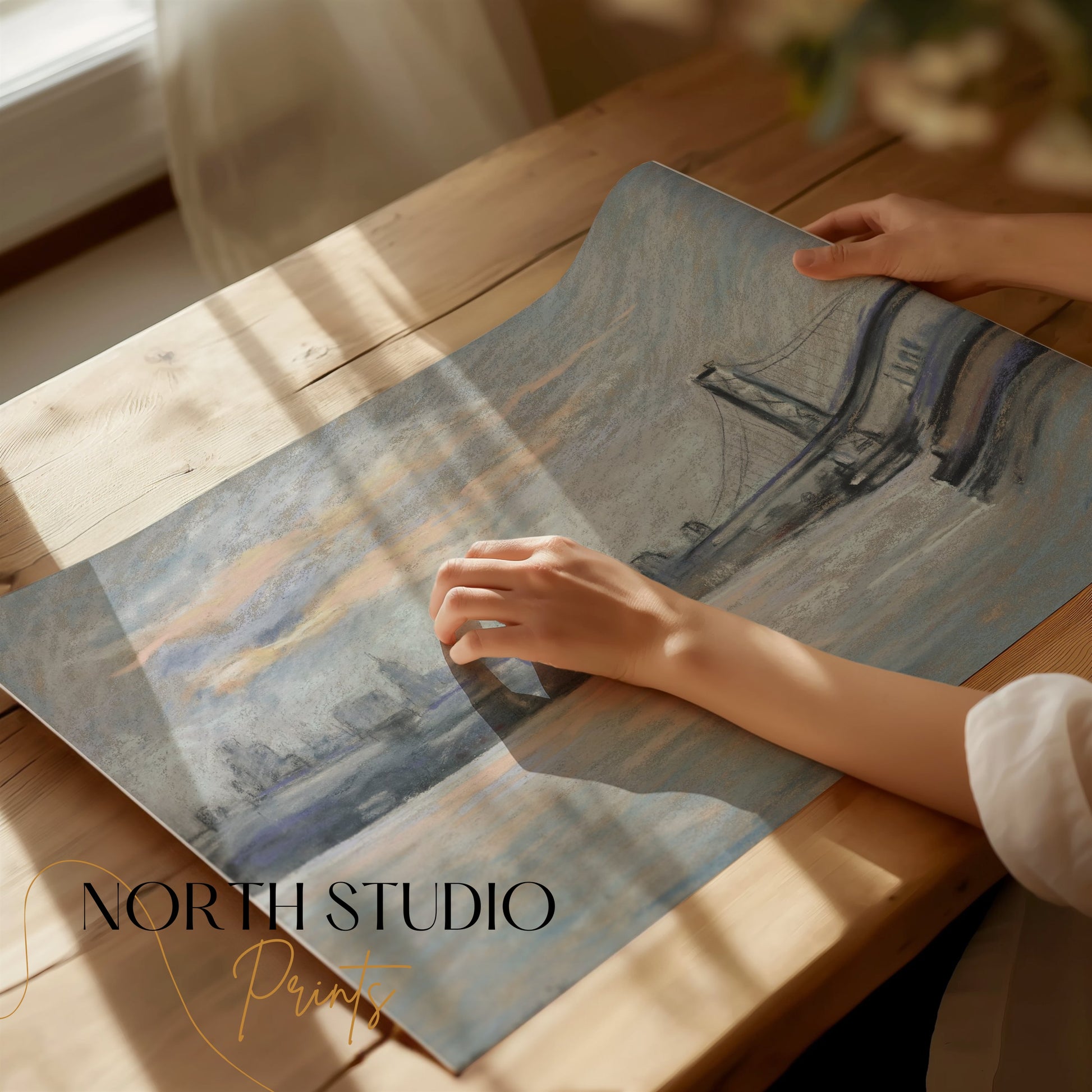 Premium Poster of Serene Cityscape with Bridge and River View Posters