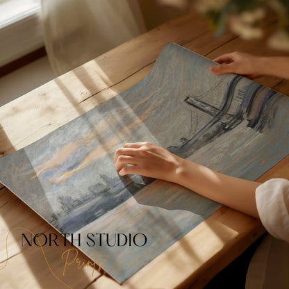 Premium Poster of Serene Cityscape with Bridge and River View Posters
