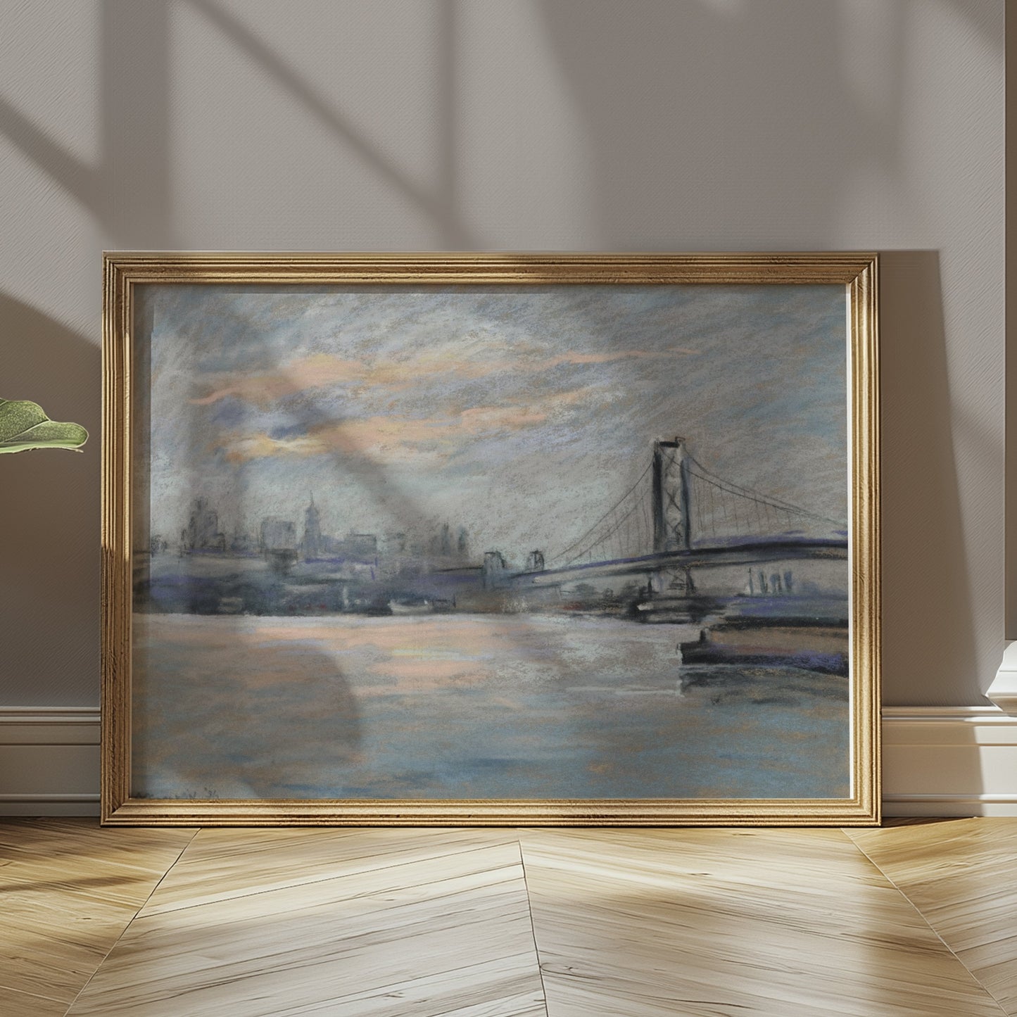 Premium Poster of Serene Cityscape with Bridge and River View Posters