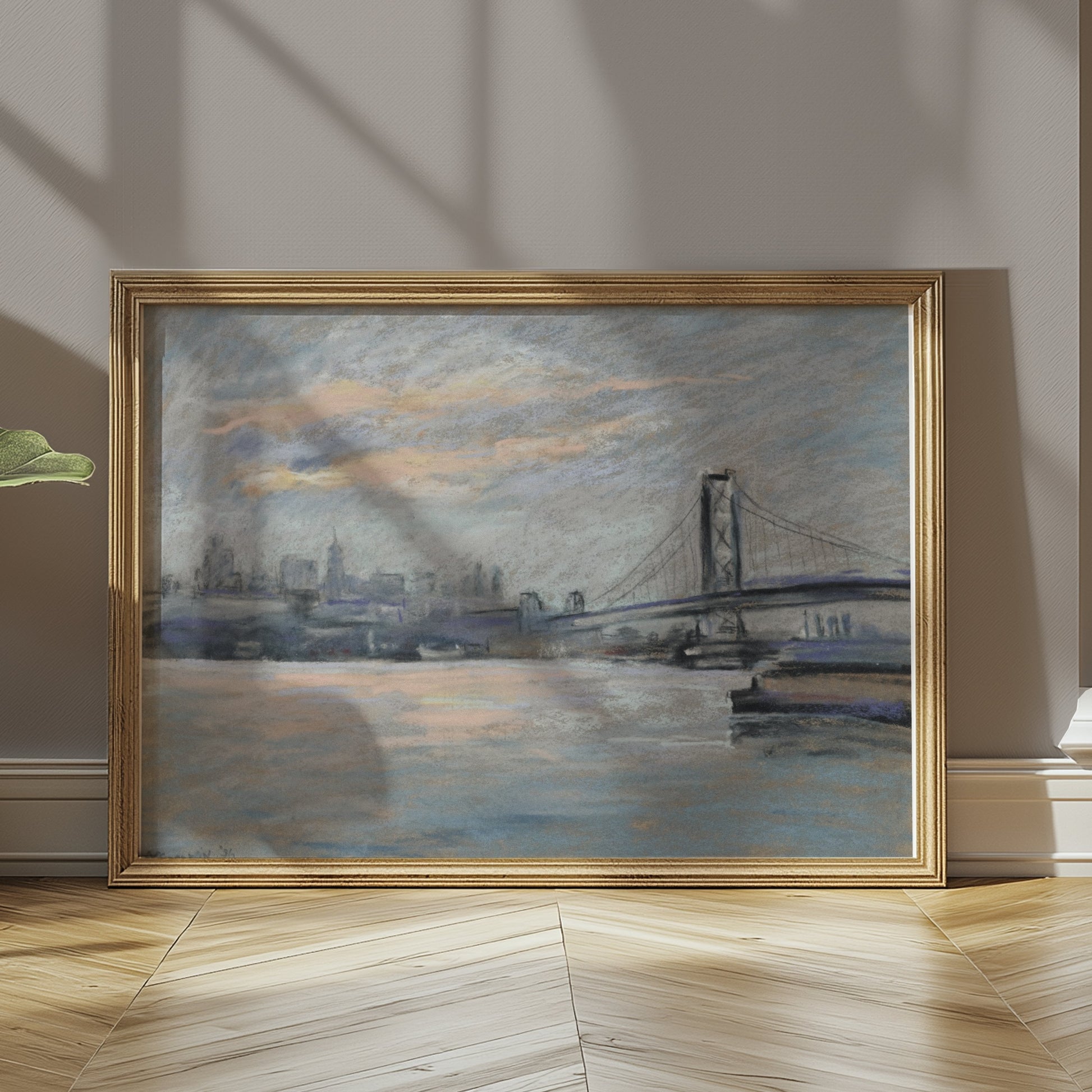 Premium Poster of Serene Cityscape with Bridge and River View Posters