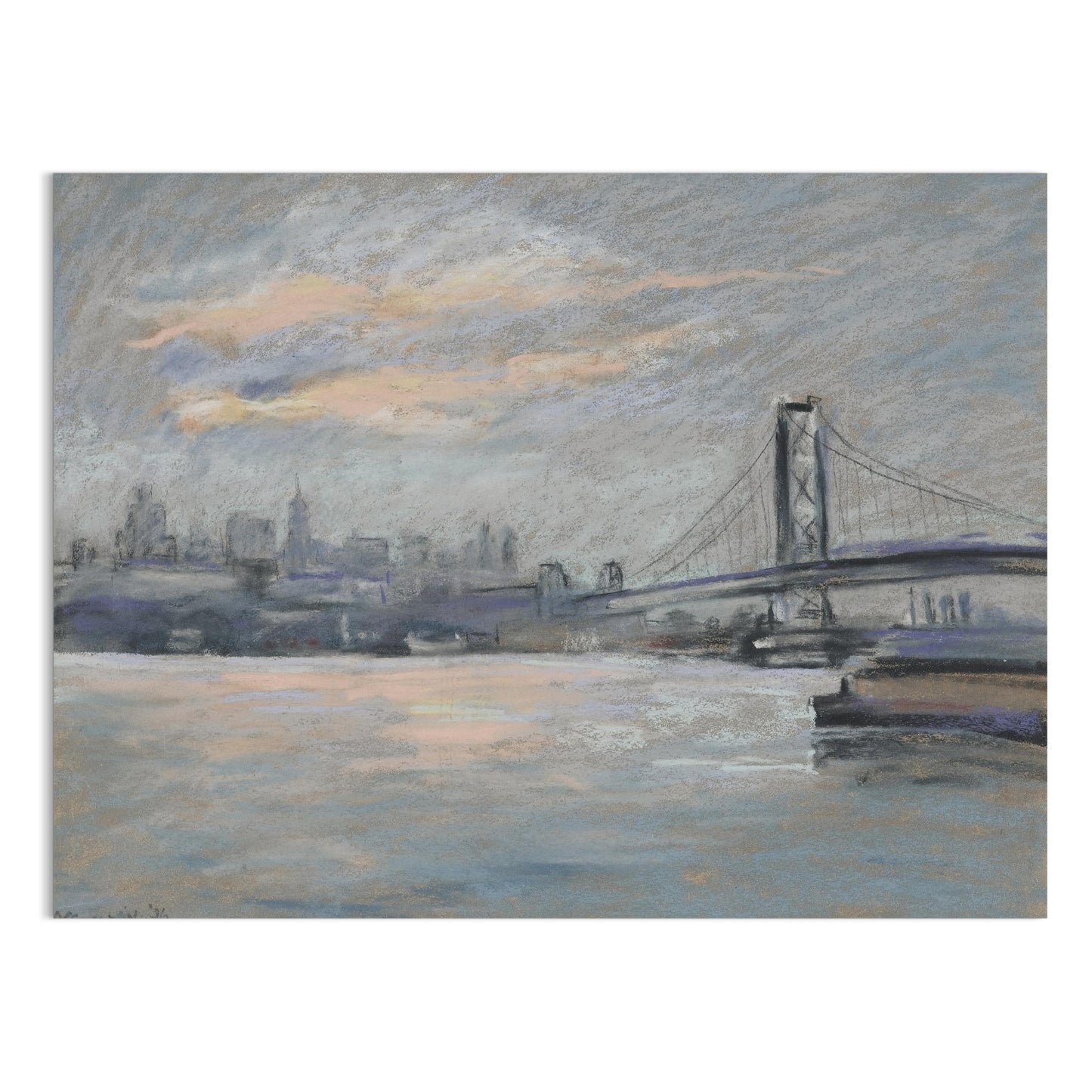 Premium Poster of Serene Cityscape with Bridge and River View Posters