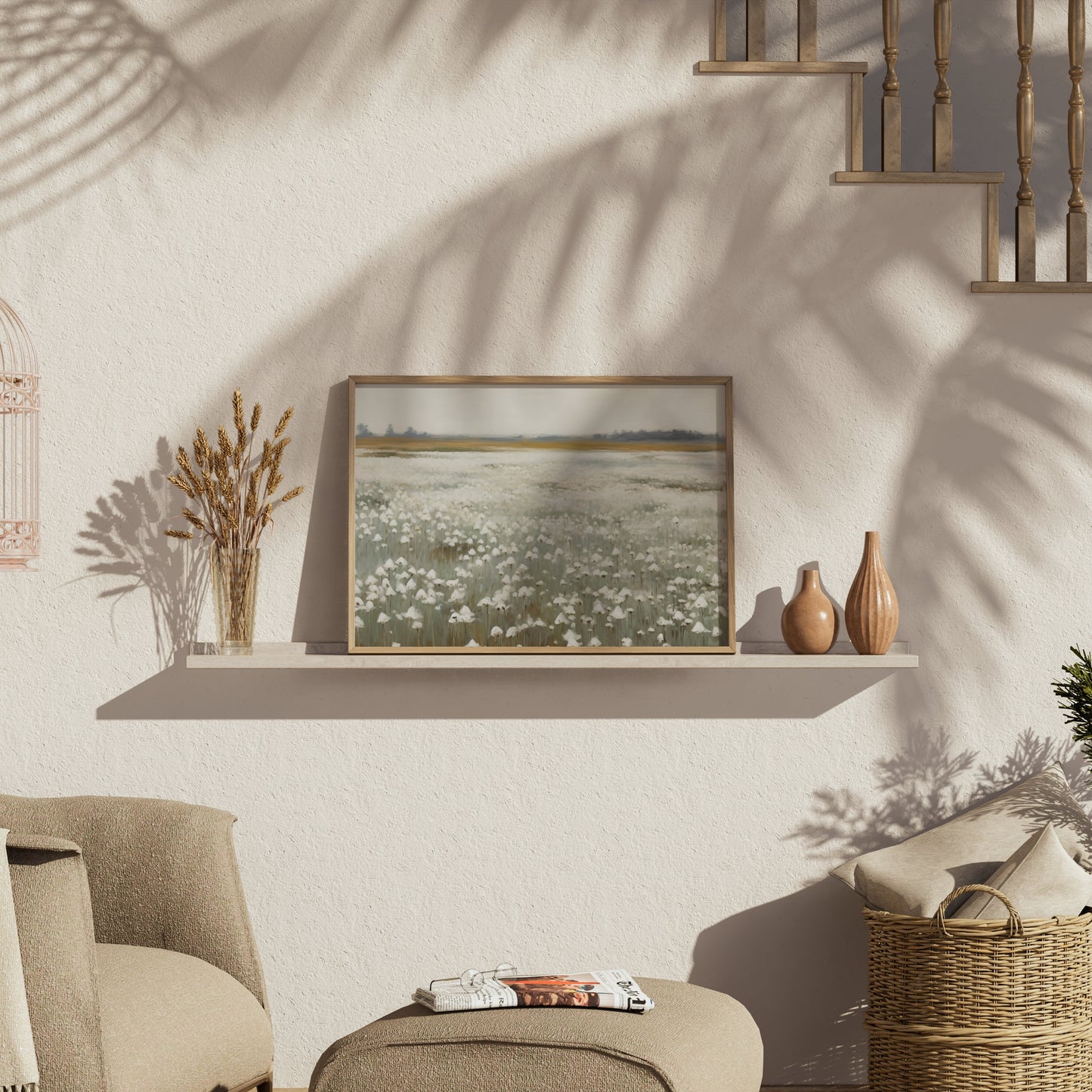 Premium Poster of Serene Cotton Field Landscape Art Print Wall Posters