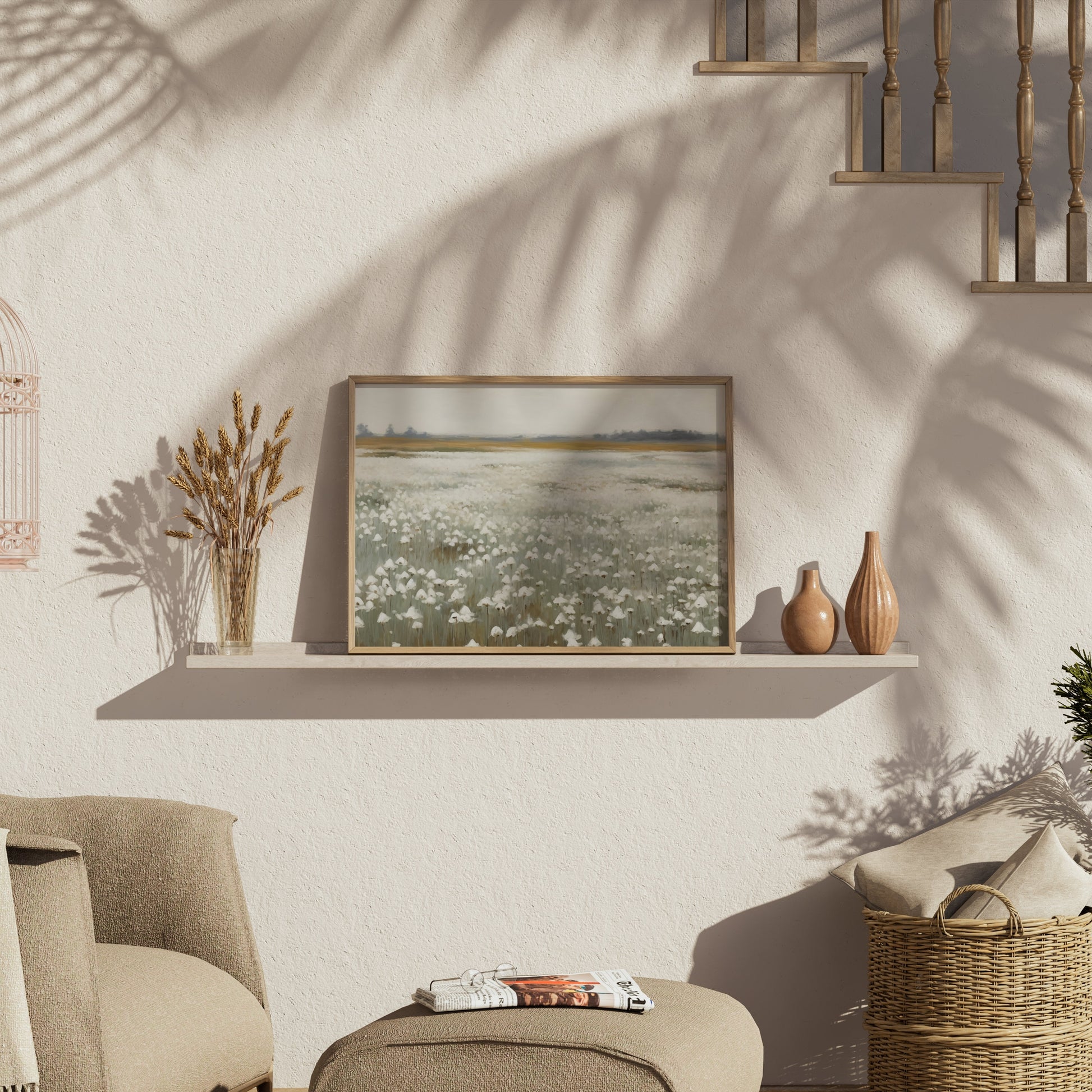 Premium Poster of Serene Cotton Field Landscape Art Print Wall Posters