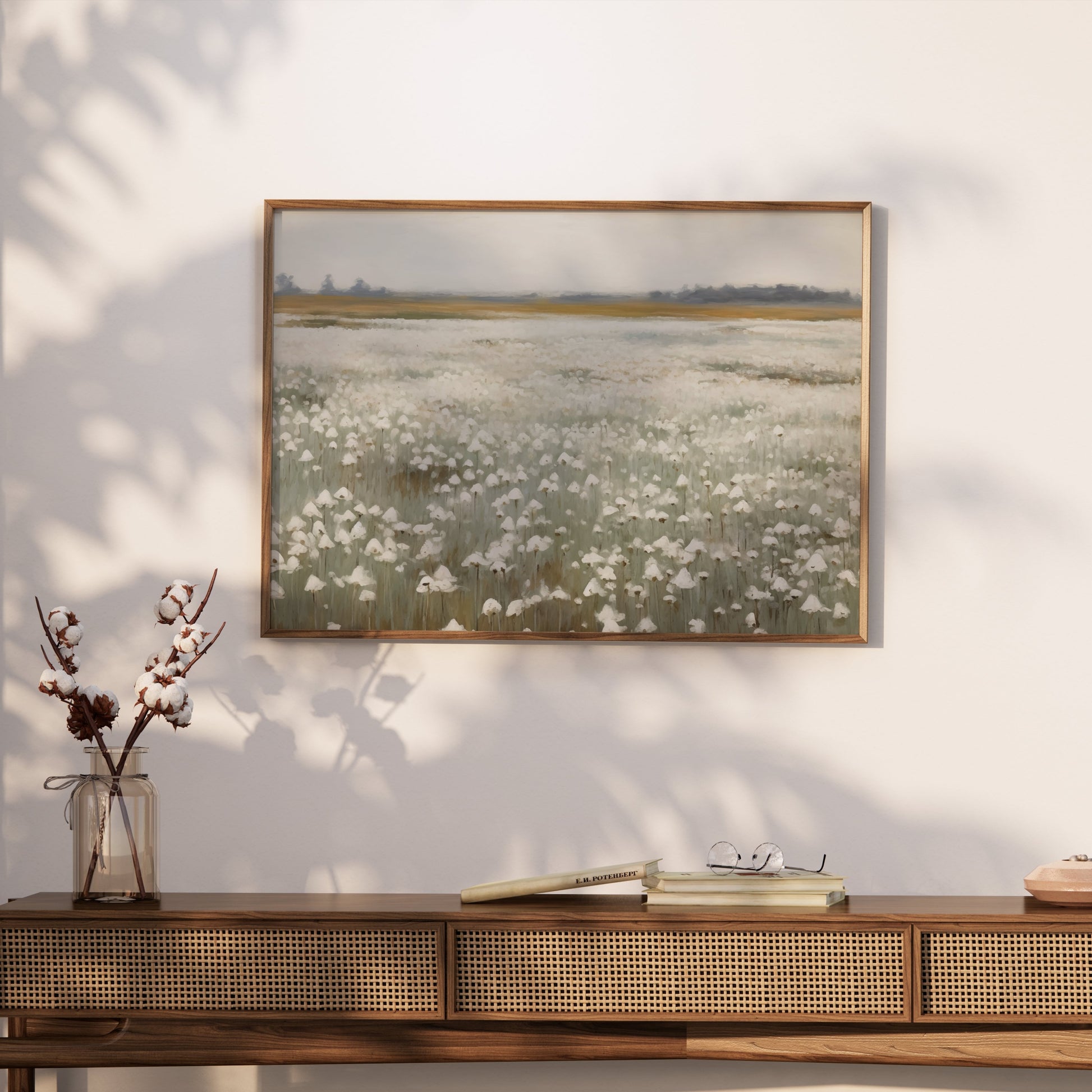Premium Poster of Serene Cotton Field Landscape Art Print Wall Posters
