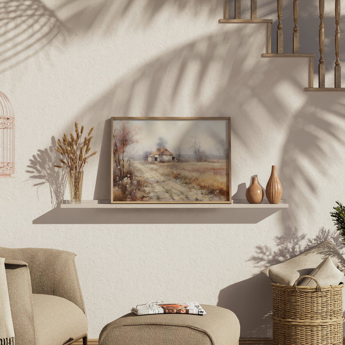 Premium Poster of Serene Countryside Abandoned House Pathway Art Posters
