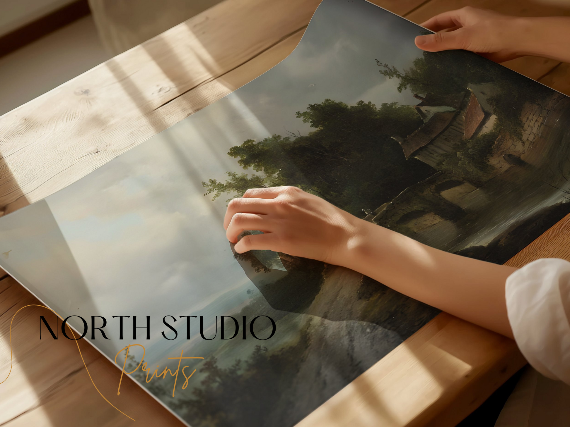 Premium Poster of Serene Countryside Cottage with Bridge Art Posters