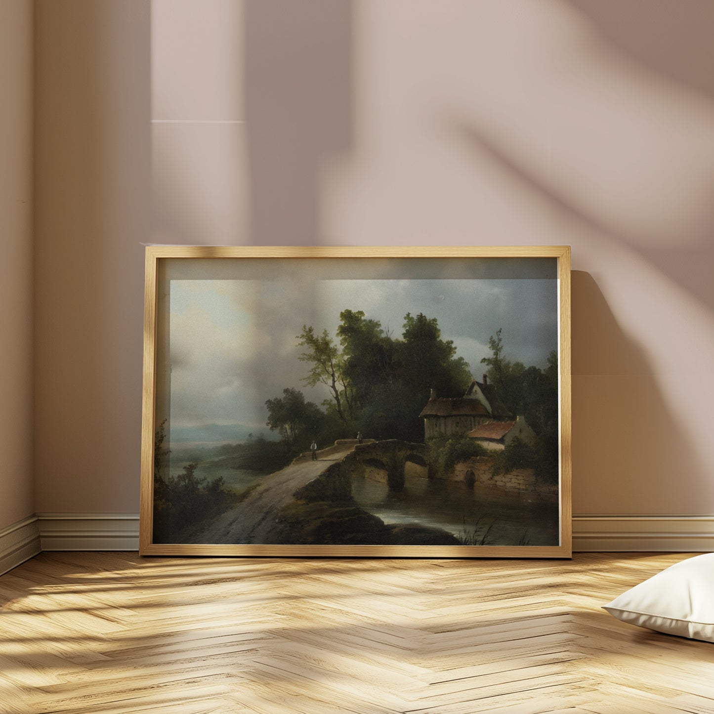 Premium Poster of Serene Countryside Cottage with Bridge Art Posters