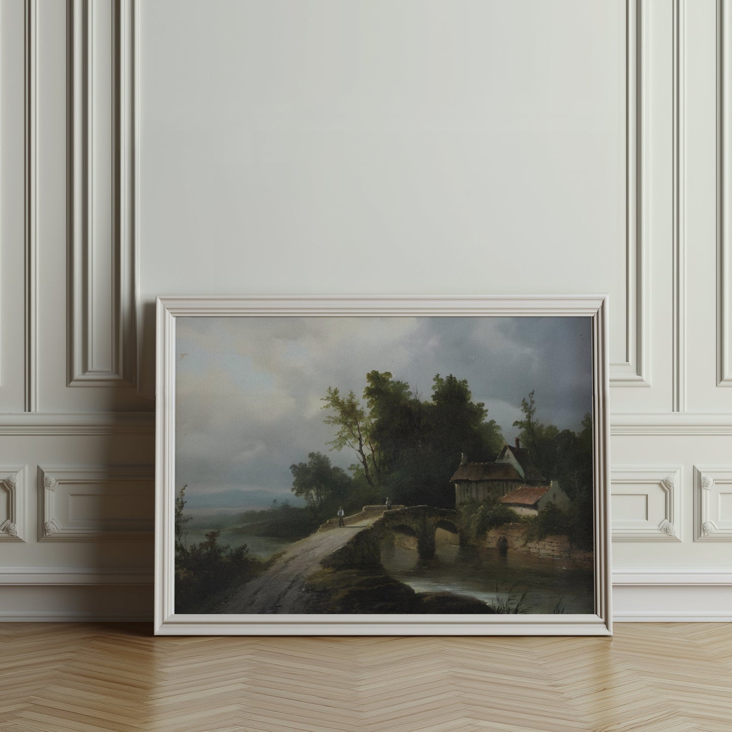 Premium Poster of Serene Countryside Cottage with Bridge Art Posters
