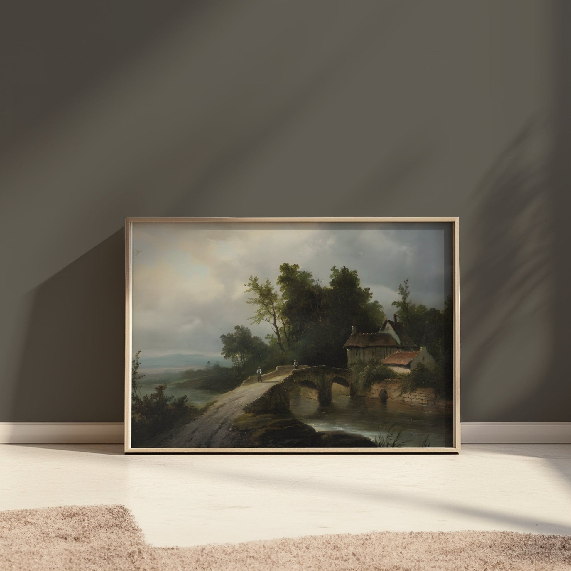 Premium Poster of Serene Countryside Cottage with Bridge Art Posters