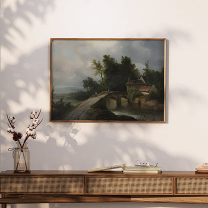 Premium Poster of Serene Countryside Cottage with Bridge Art Posters