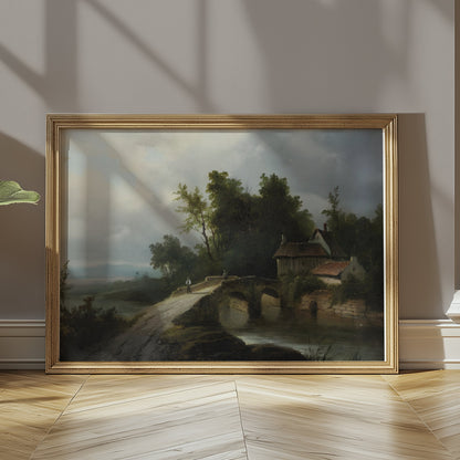 Premium Poster of Serene Countryside Cottage with Bridge Art Posters