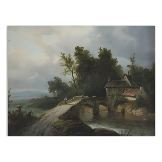 Premium Poster of Serene Countryside Cottage with Bridge Art Posters