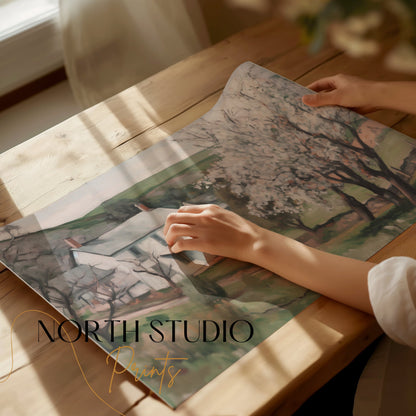 Premium Poster of Serene Countryside Home with Blossoming Trees Posters