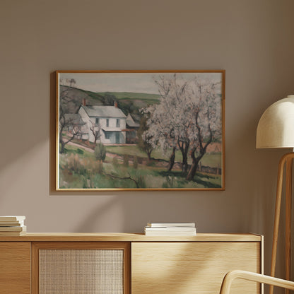 Premium Poster of Serene Countryside Home with Blossoming Trees Posters