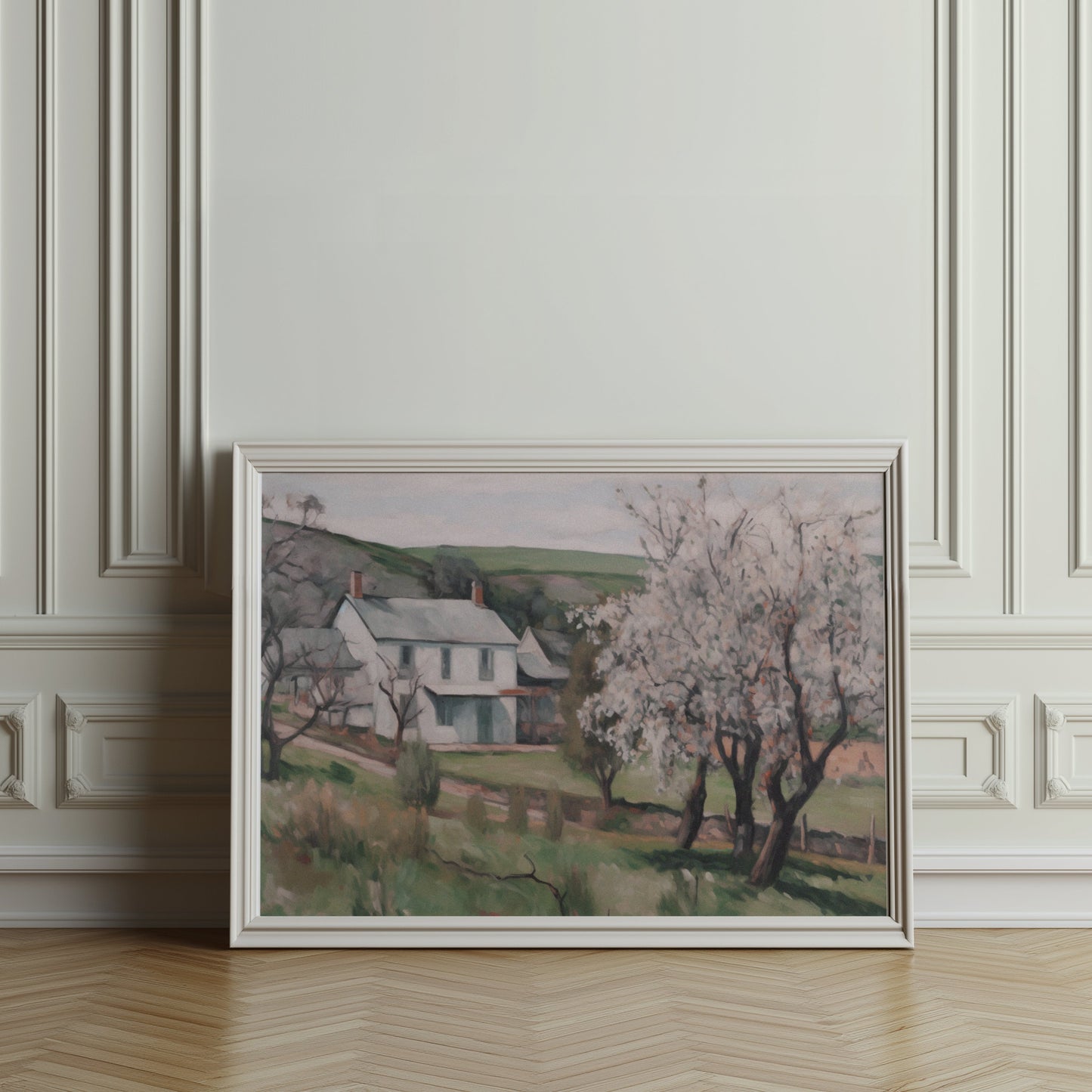 Premium Poster of Serene Countryside Home with Blossoming Trees Posters
