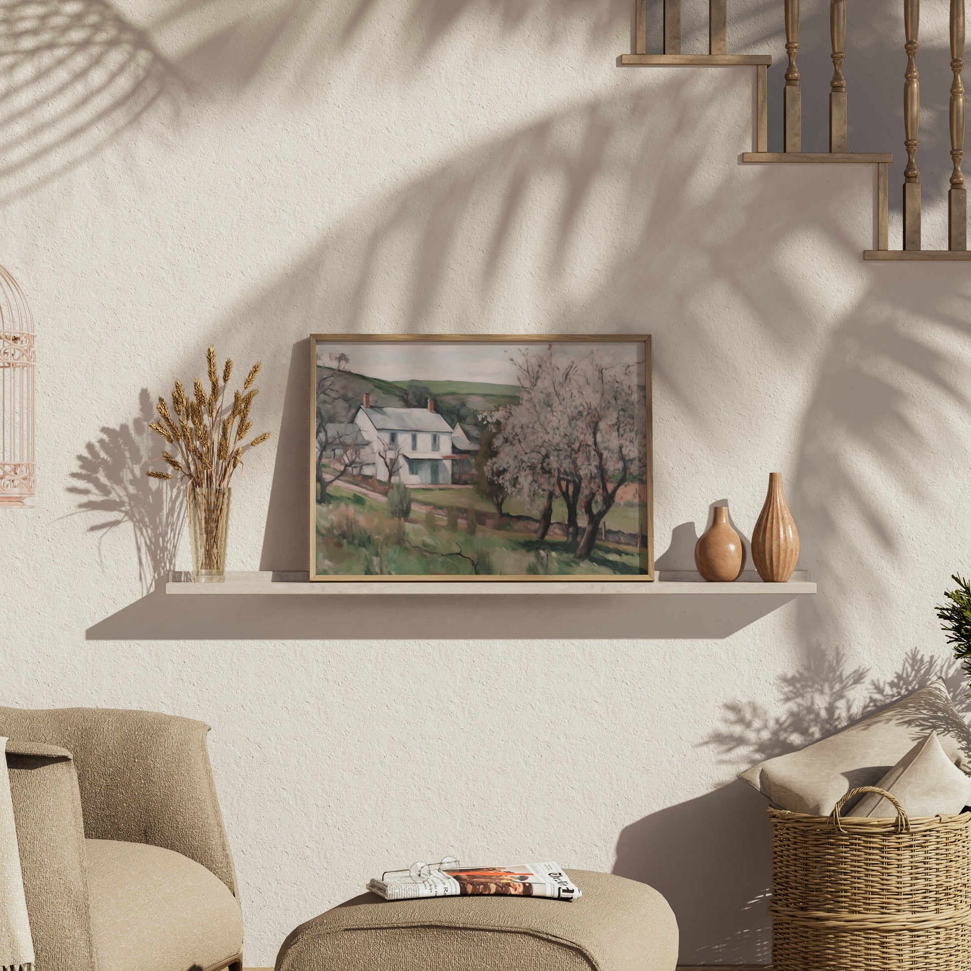 Premium Poster of Serene Countryside Home with Blossoming Trees Posters