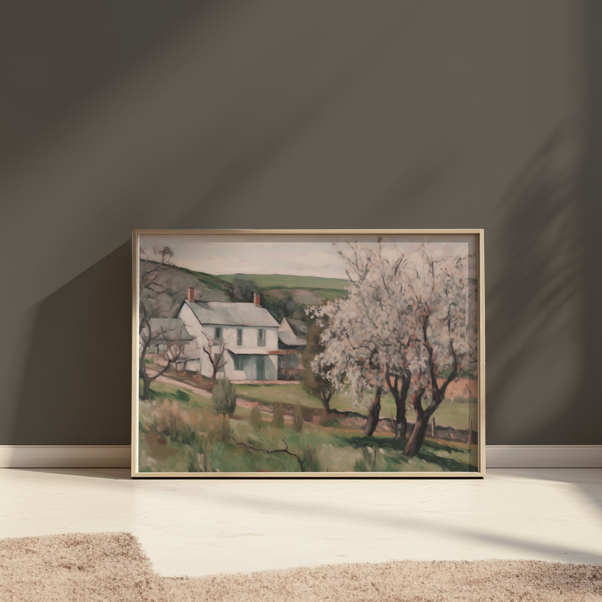 Premium Poster of Serene Countryside Home with Blossoming Trees Posters