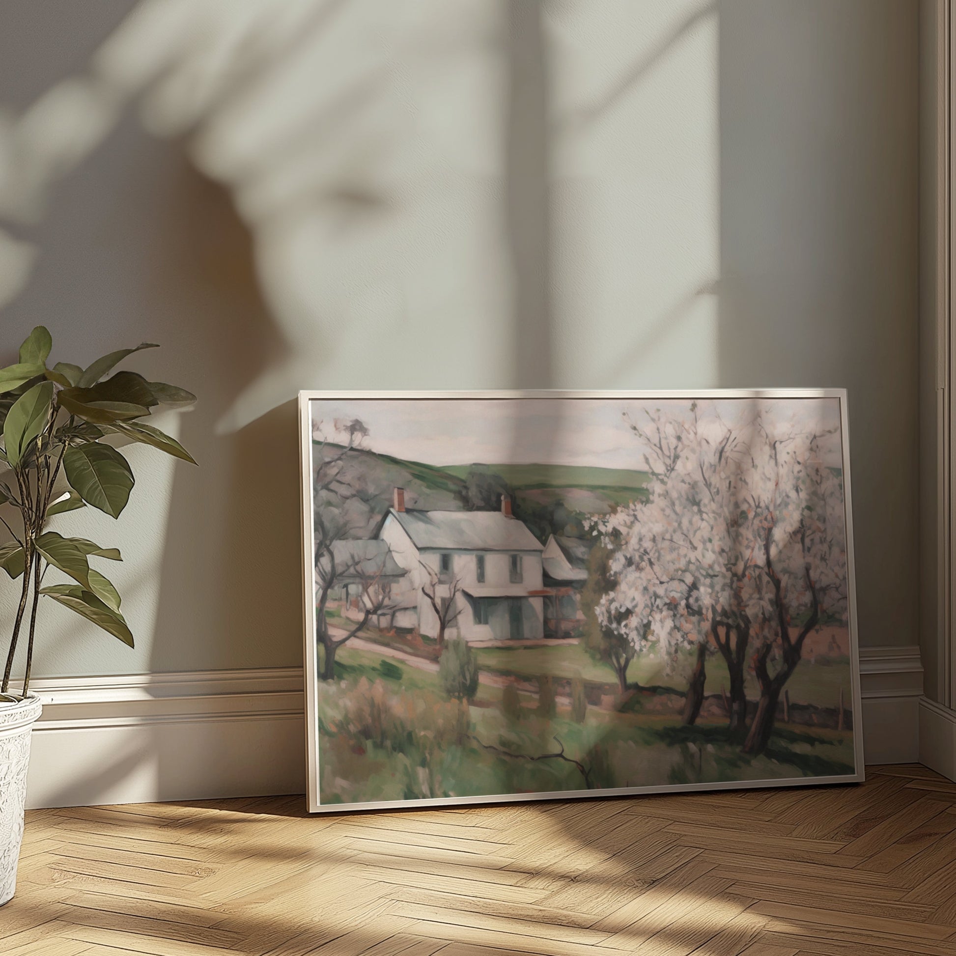 Premium Poster of Serene Countryside Home with Blossoming Trees Posters