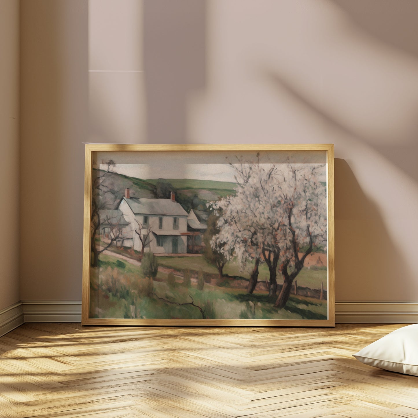 Premium Poster of Serene Countryside Home with Blossoming Trees Posters