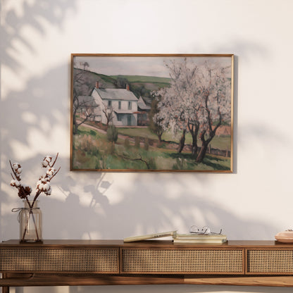 Premium Poster of Serene Countryside Home with Blossoming Trees Posters