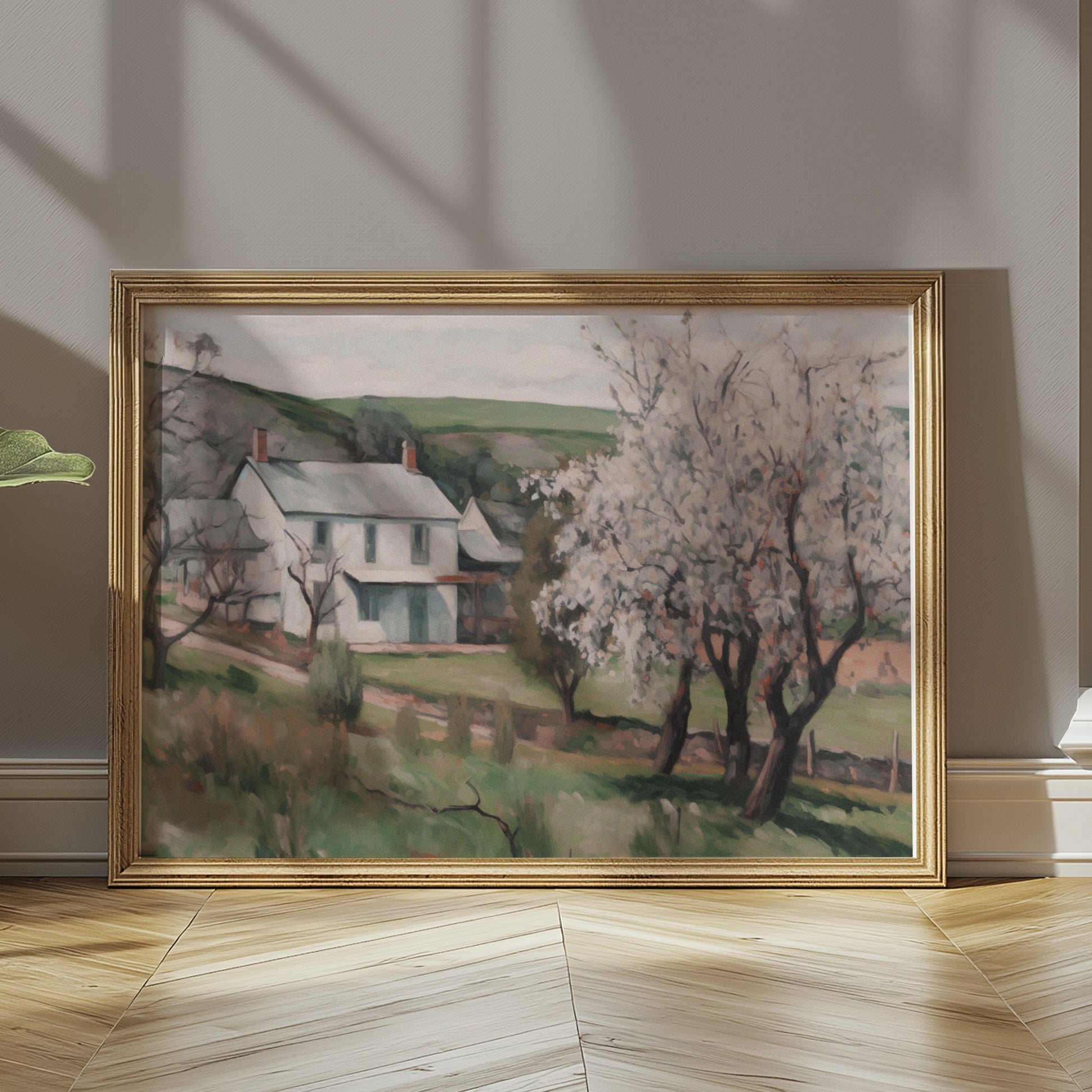 Premium Poster of Serene Countryside Home with Blossoming Trees Posters