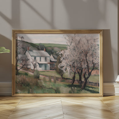 Premium Poster of Serene Countryside Home with Blossoming Trees Posters