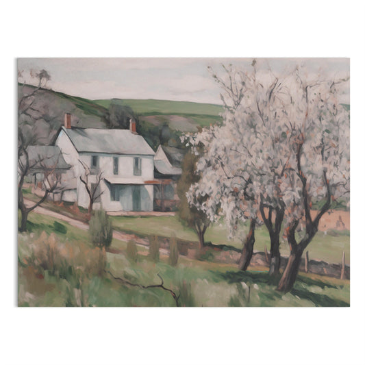 Premium Poster of Serene Countryside Home with Blossoming Trees Posters
