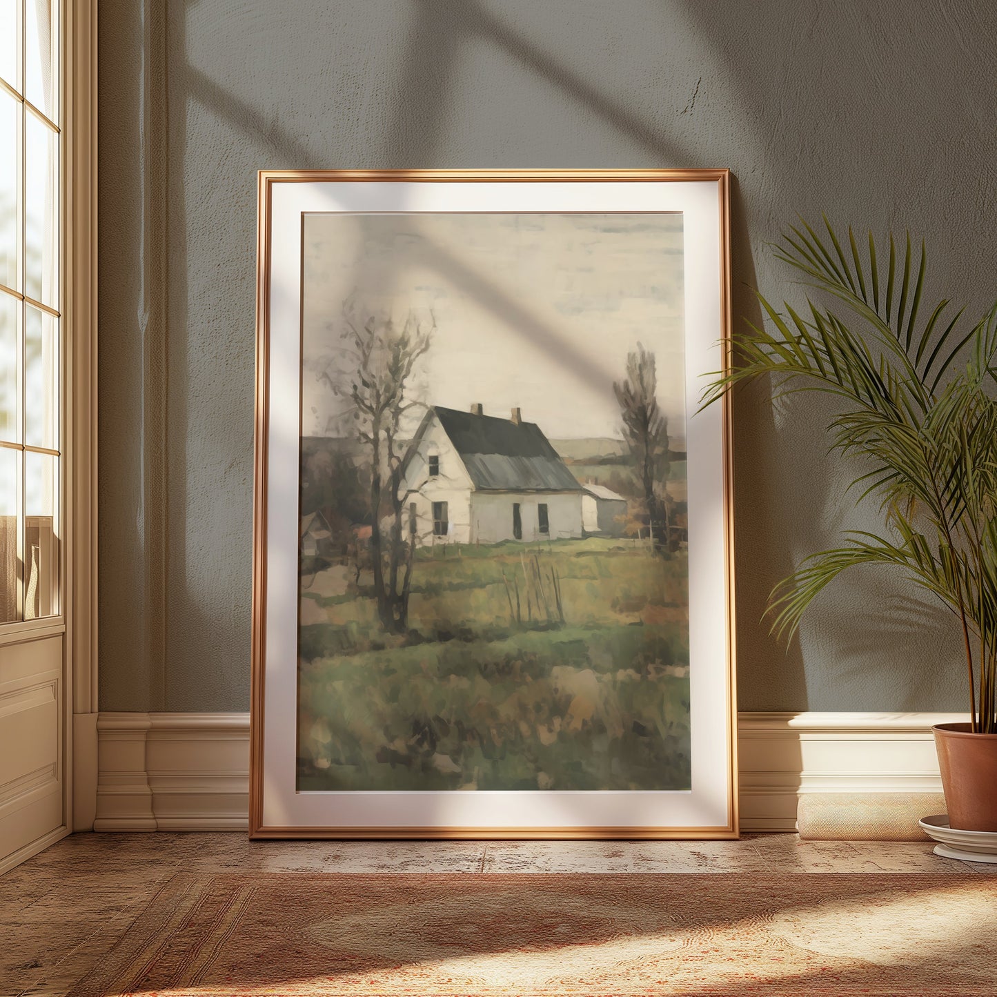 Premium Poster of Serene Countryside House in Early Spring Season Posters