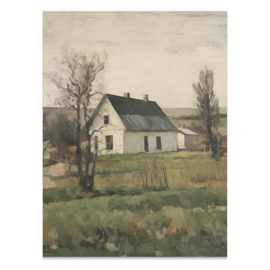 Premium Poster of Serene Countryside House in Early Spring Season Posters