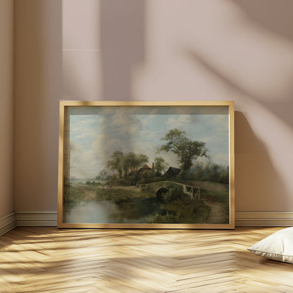 Premium Poster of Serene Countryside Landscape Bridge Stream Posters