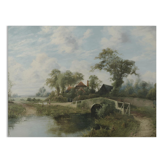 Premium Poster of Serene Countryside Landscape Bridge Stream Posters