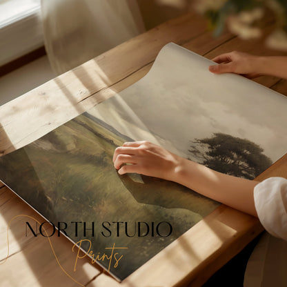 Premium Poster of Serene Countryside Landscape House and Tree Posters
