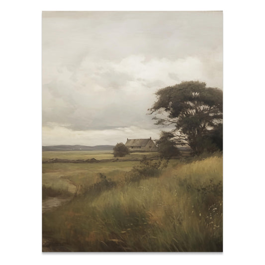 Premium Poster of Serene Countryside Landscape House and Tree Posters