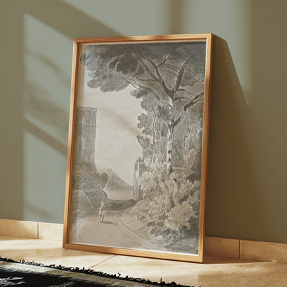 Premium Poster of Serene Countryside Landscape with Horseman Posters