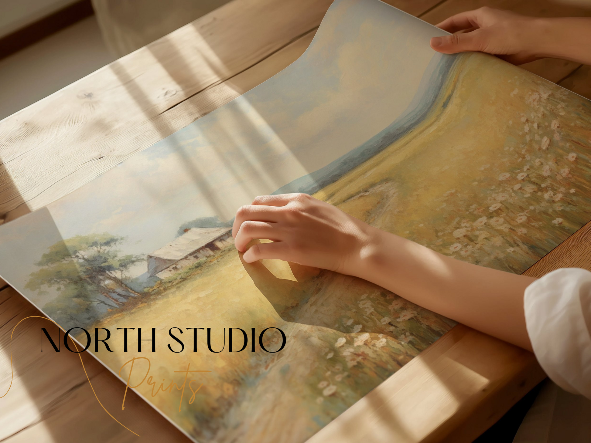 Premium Poster of Serene Countryside Landscape with Wildflowers Posters