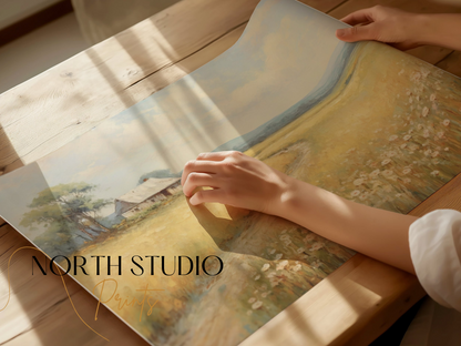 Premium Poster of Serene Countryside Landscape with Wildflowers Posters