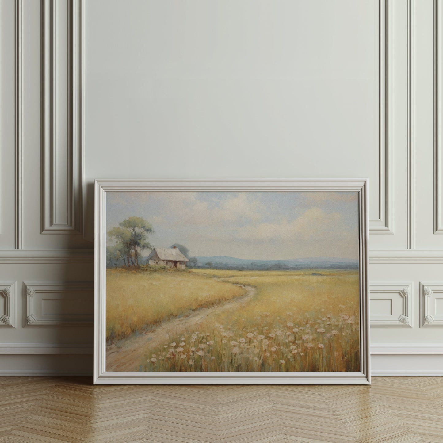 Premium Poster of Serene Countryside Landscape with Wildflowers Posters